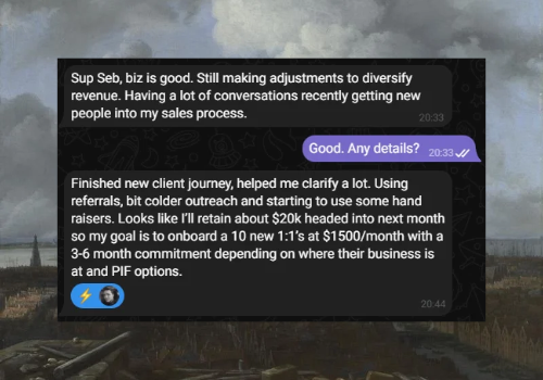 Client update: about $20k retained heading into next month